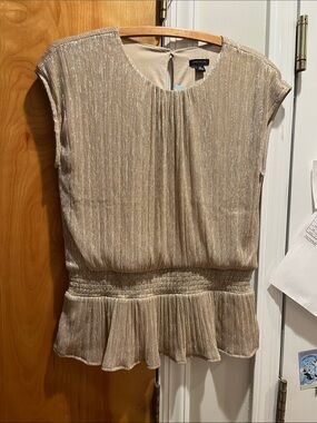 Ann Taylor Metallic Gold Pleated Peplum Blouse